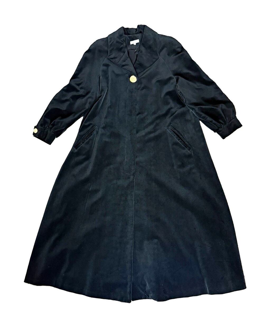Vintage Talbots Black De Ball Velvet Maxi Evening Coat M Pearl Rhinestone Button